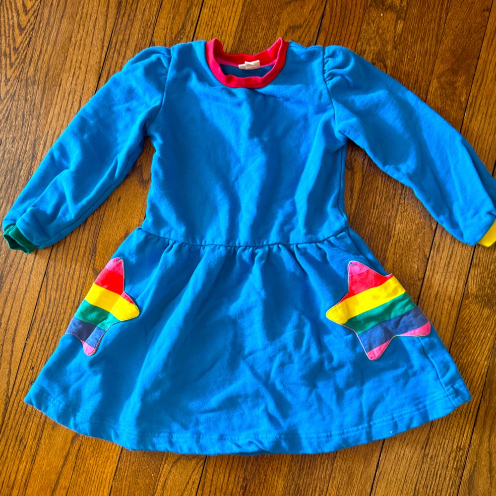 Mini Biden long sleeve blue dress with rainbow pockets
